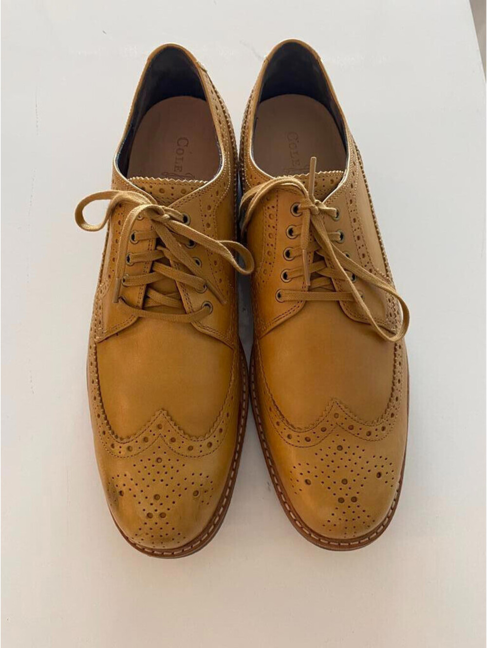 COLE HAAN Size 10 Tan Brogues Leather Brogue Lace Up Shoes